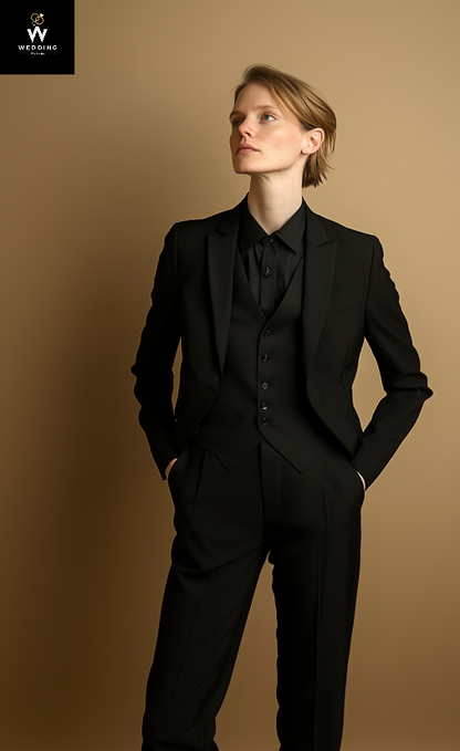 Women's Black Three-Piece Pant Suit – Elegant Wedding & Formal Wear