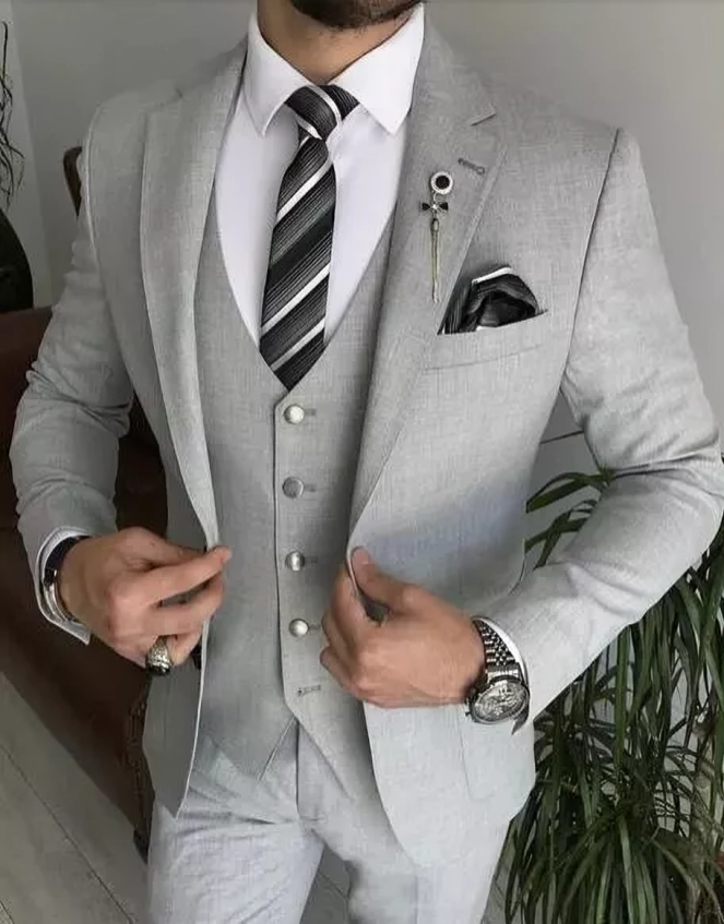 Men's Designer Grey Three-Piece Suit | Slim Fit for Weddings, Engagements, Proms & Parties