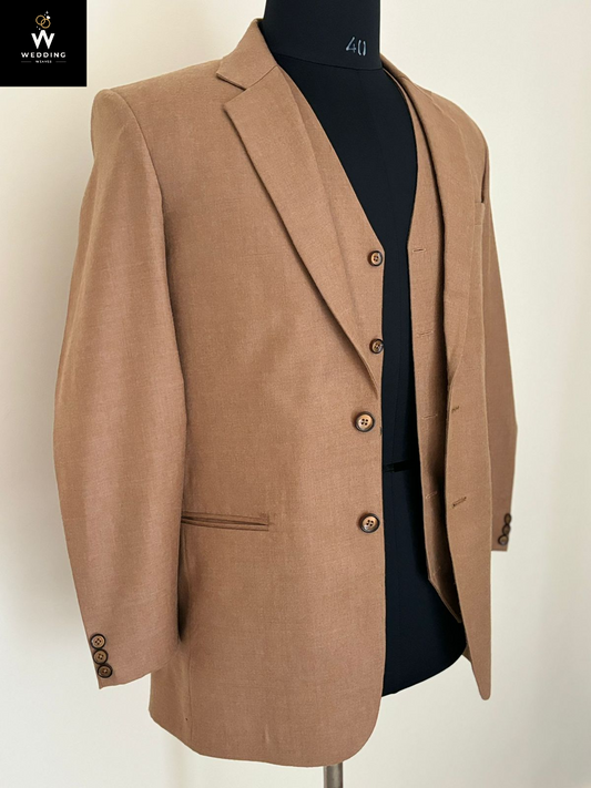 Men's 100% Merino Wool Brown Handmade Suit - Premium 90S Pure Wool Suit