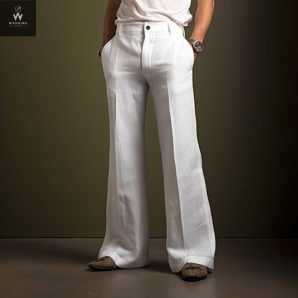 White Men’s Flare Pants - Stylish Bell Bottoms | Vintage 70s Disco Trousers | Relaxed Fit