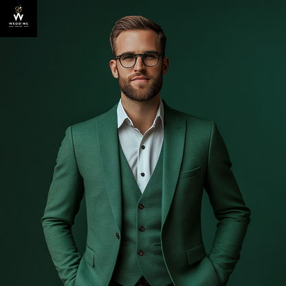 100% Merino Wool Light Green Three-Piece Suit for Men – Vintage Style Wedding, Winter, Groom & Groomsmen Suit