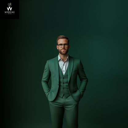 100% Merino Wool Light Green Three-Piece Suit for Men – Vintage Style Wedding, Winter, Groom & Groomsmen Suit