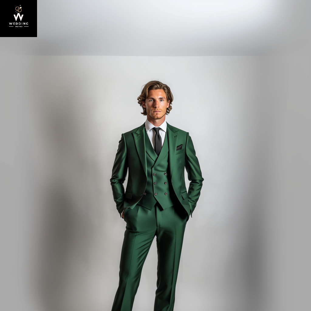 Men's Retro 90s Green Suit in 100% Merino Wool – Classic Winter Warmth and Style