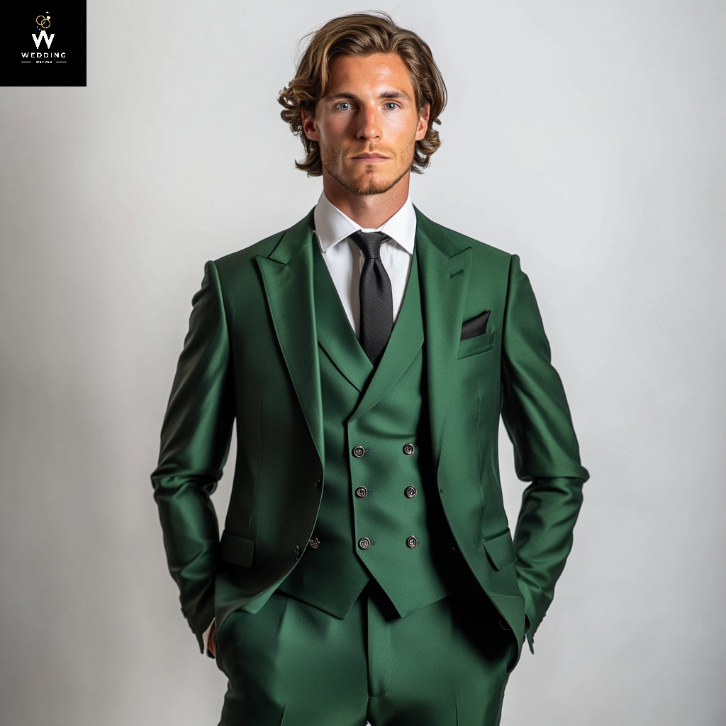 Men's Retro 90s Green Suit in 100% Merino Wool – Classic Winter Warmth and Style