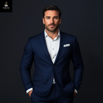 Men's Navy Blue Two-Piece Suit – Elegant Formal Attire for Weddings & Special Occasions