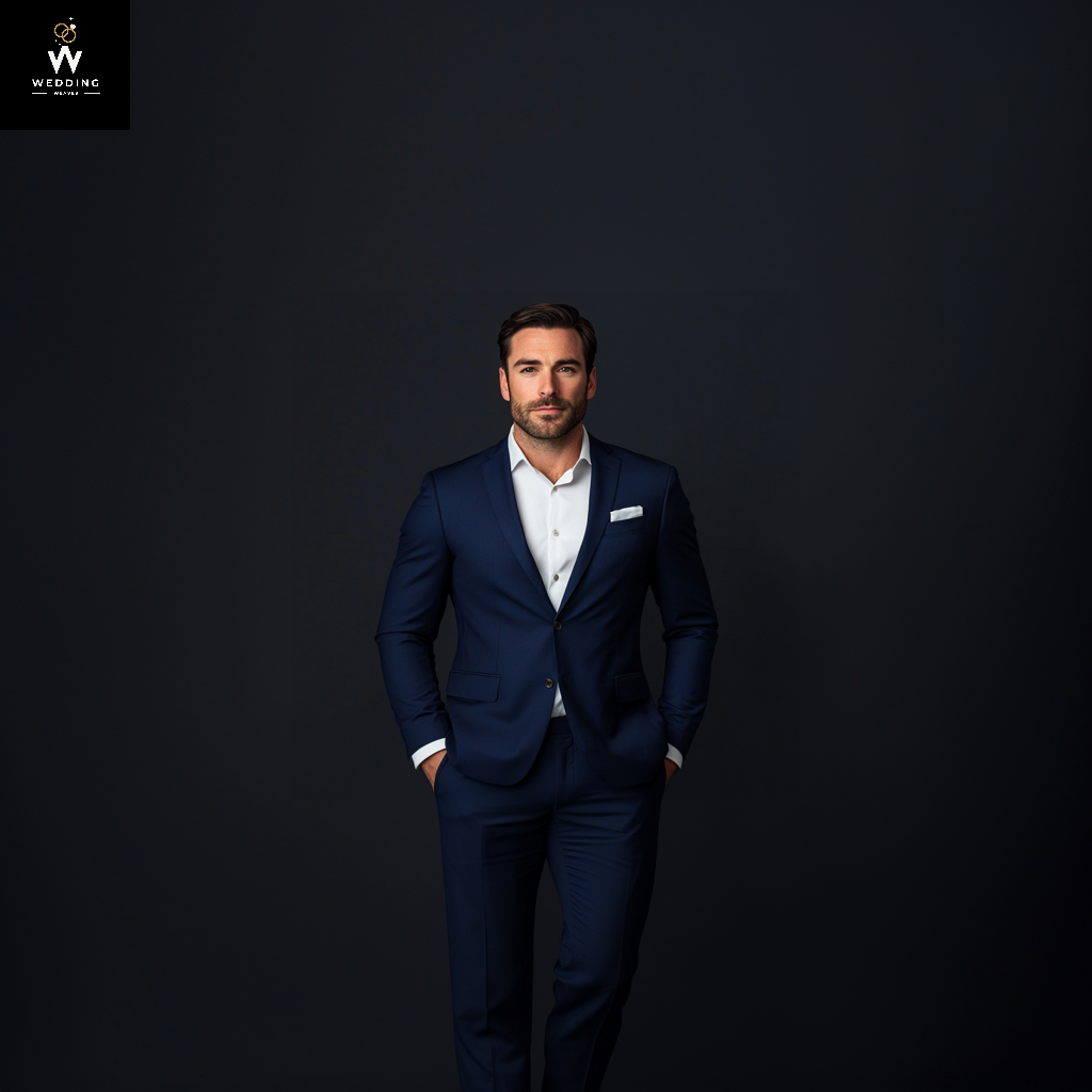 Men's Navy Blue Two-Piece Suit – Elegant Formal Attire for Weddings & Special Occasions