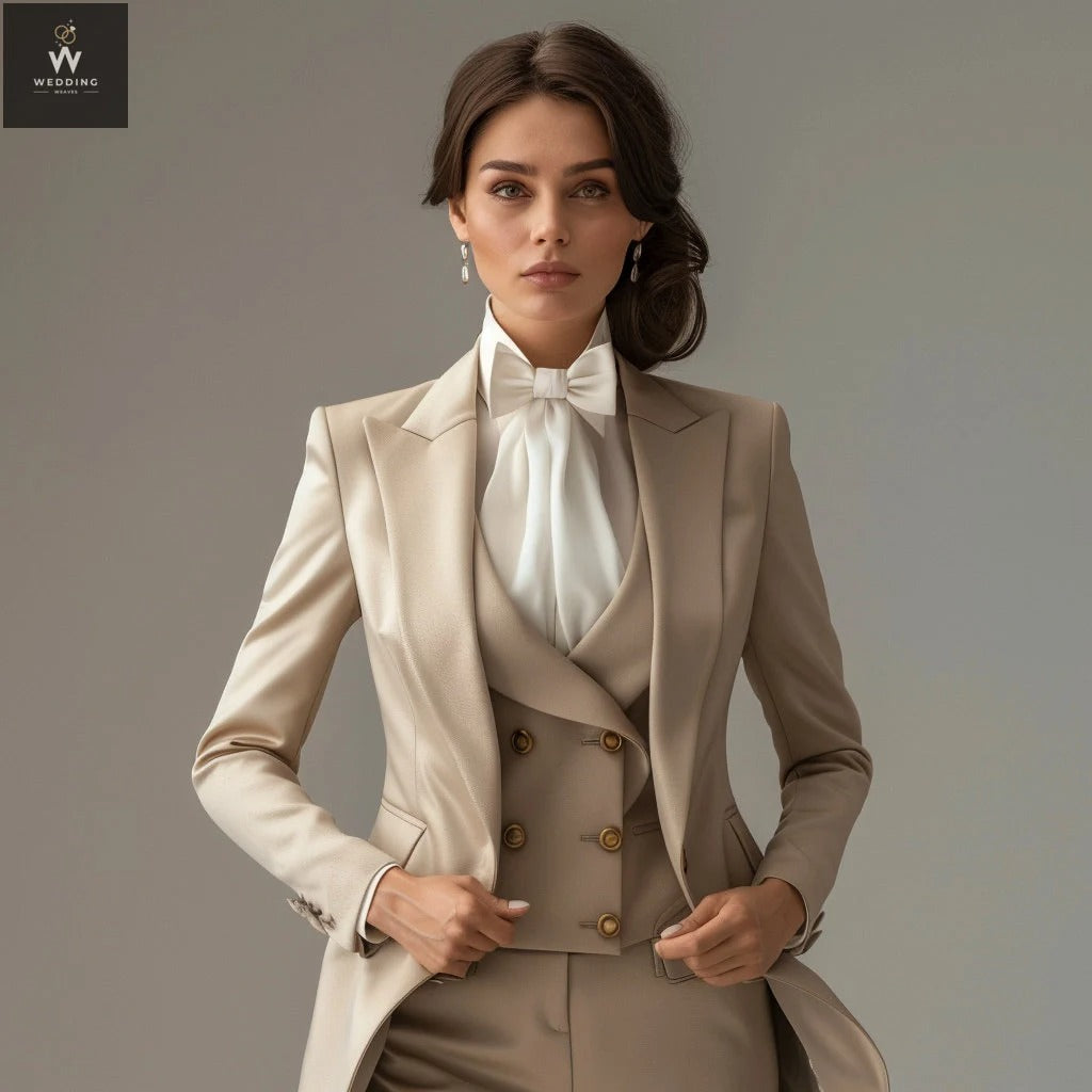 Beige three piece suit