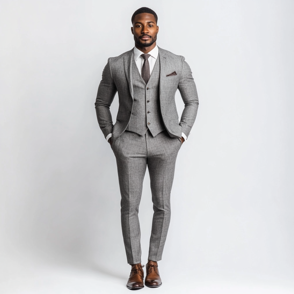 grey three piece suit