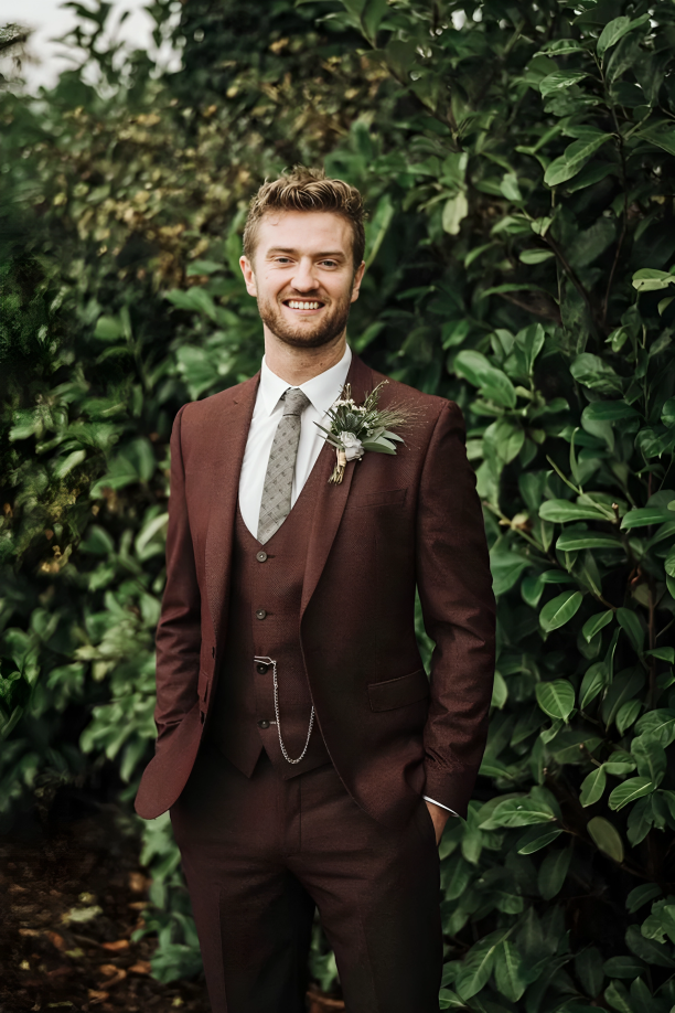 Brown three piece suit