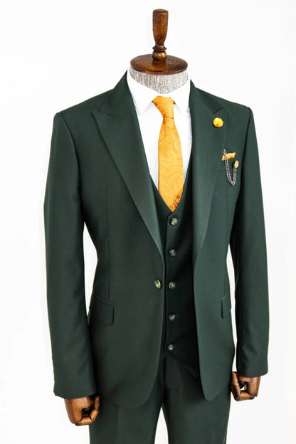 Elegant Men's Green Three-Piece Suit – Ideal for Weddings, Engagements, Proms, Grooms & Groomsmen