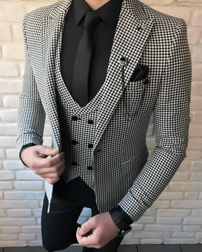 Men's Houndstooth Three-Piece Suit – Perfect for Weddings, Engagements, Proms, Grooms & Groomsmen