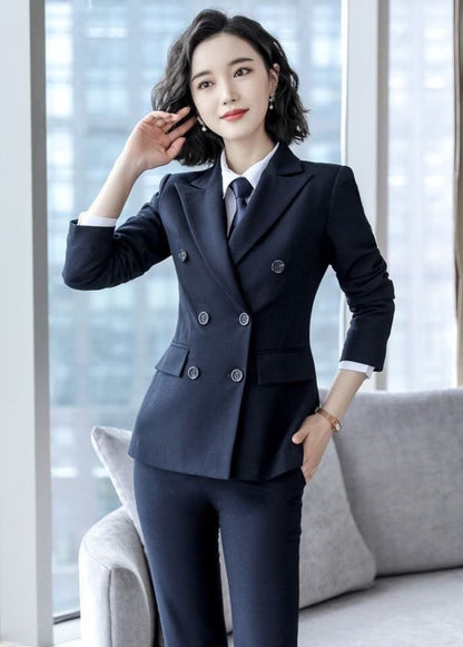 Double-Breasted Black Suit Set for Women | Elegant Plus Size Business and Wedding Trouser Outfit