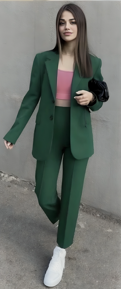 Women's Bespoke Slim Fit Green Two-Piece Suit - Perfect for Weddings, Engagements, Winter, & Party Wear