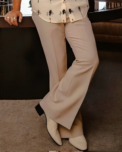 Designer Slim Fit Beige Flares | Men's Custom Bell Bottom Trousers for Business & Formal Wear