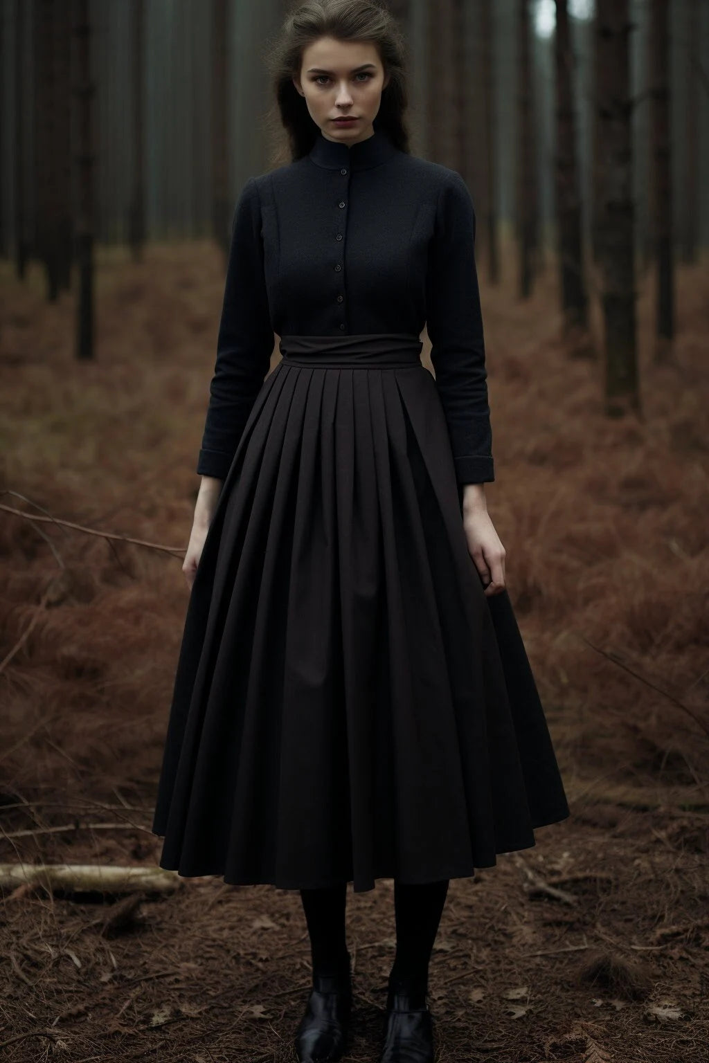 Custom Black Wool A-Line Skirt with Pockets for Women | Winter Pleated Skirt | Wedding Weaves