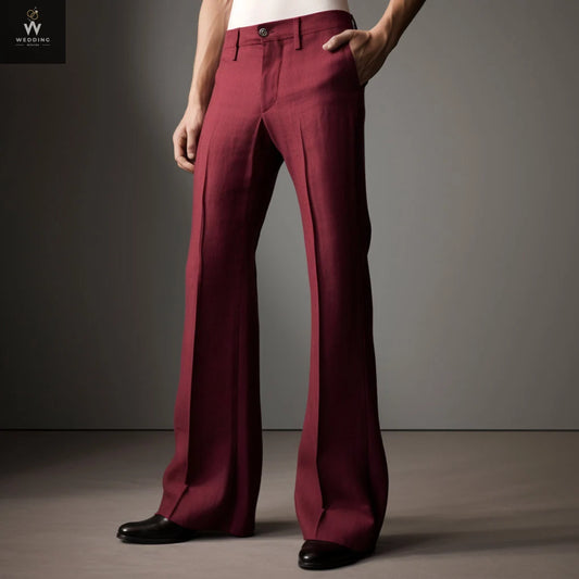 Men’s Burgundy Flare Pants - Stylish Bell Bottoms, Vintage Disco Trousers | Relaxed 70s Fit