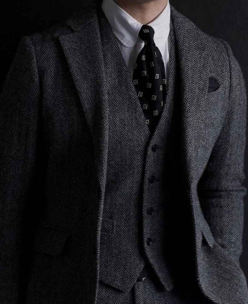 Premium Custom Dark Grey Wool Three-Piece Suit for Men | Wedding & Engagement Wear