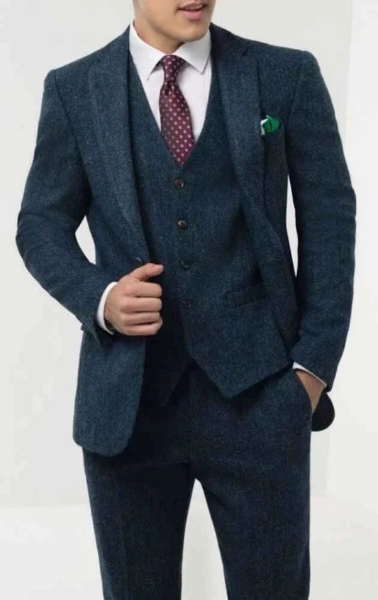 Navy blue three piece suit