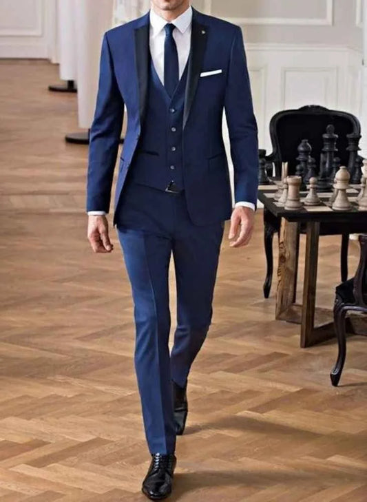 navy three piece suit