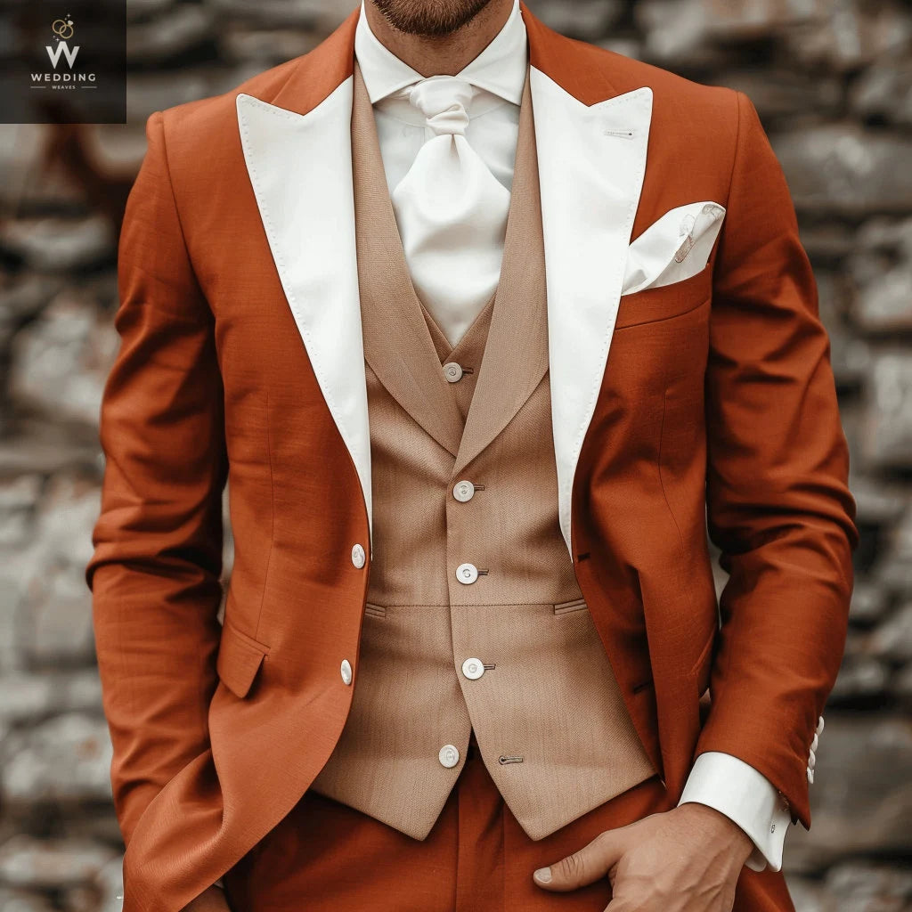 Men's Rust-Colored Three-Piece Suit for Weddings - Custom and Bespoke Tailored Suits