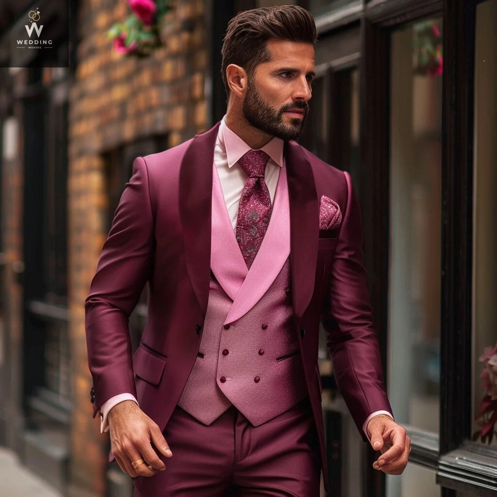 Burgundy three piece suit