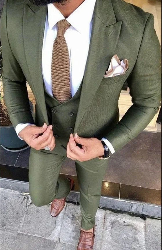 Olive green three piece suit