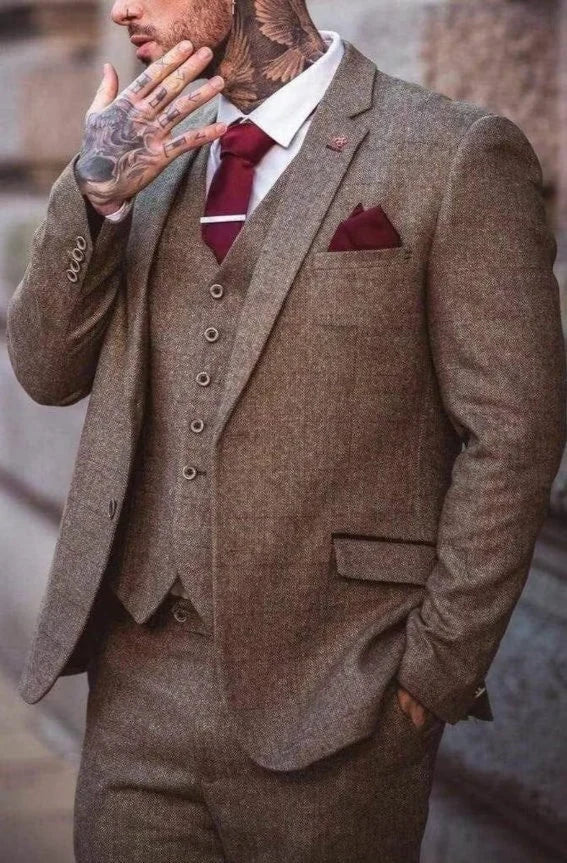 Brown sand three piece suit