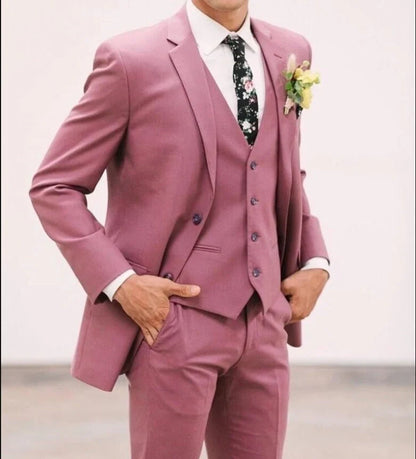 Three-Piece Pink Suit for Men - Elegant Pink Wedding & Engagement Attire