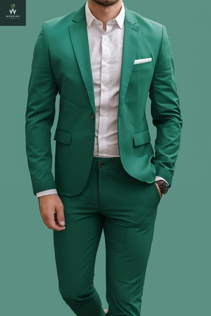 Men's Custom Green Two-Piece Suit – Bespoke Wedding Attire, Tailored Suits for Men