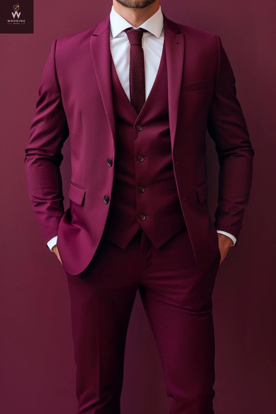 Burgundy three piece suit