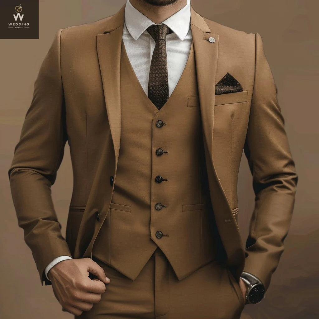 Tan three piece suit