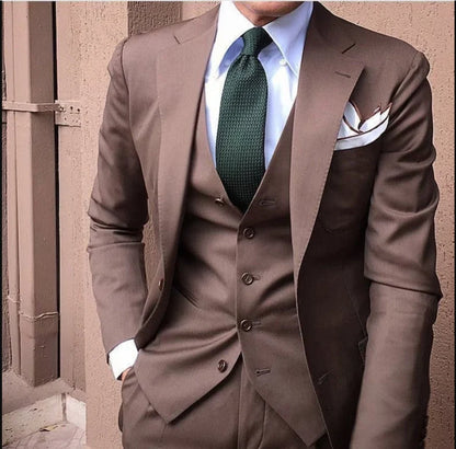 brown three piece suit