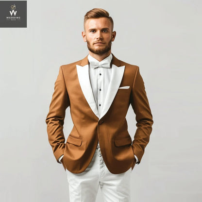 Brown and white two piece suit