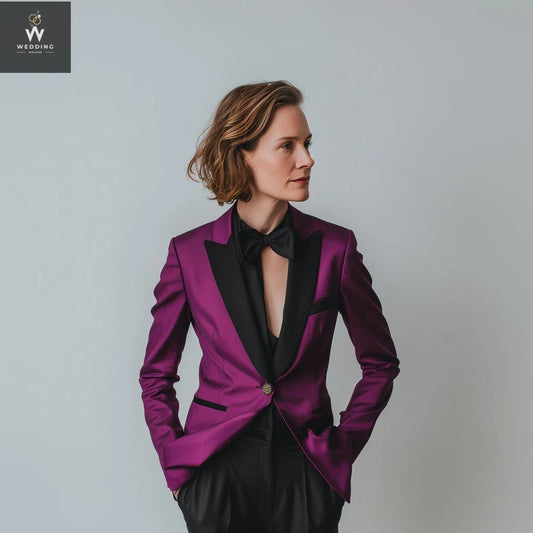 Purple Tuxedo Suit for Women – Purple & White Two-Piece Wedding Attire