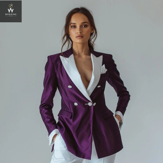 Purple Tuxedo Suit for Women – Purple & White Two-Piece Wedding Attire