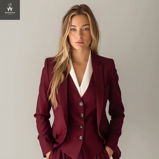 Burgundy three piece suit 