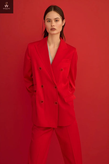 Red Two-Piece Suit for Women | Dressy Pant Suit Set | Women's Wedding & Formal Wear