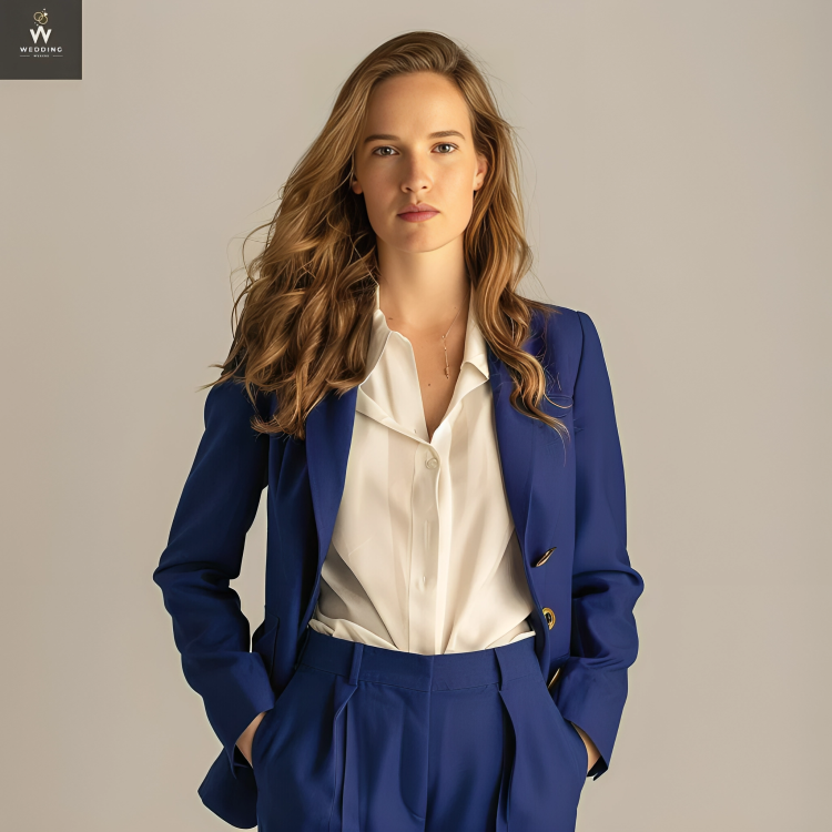 Blue Two-Piece Pant Suit for Women - Elegant Women's Wedding Suit, Formal Wear & Dressy Attire