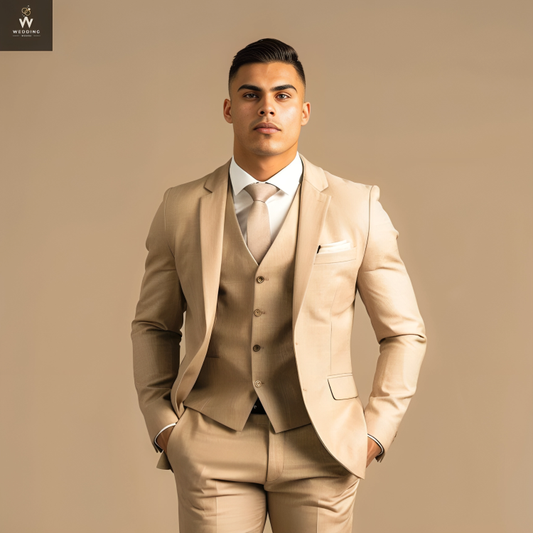 Beige three piece suit