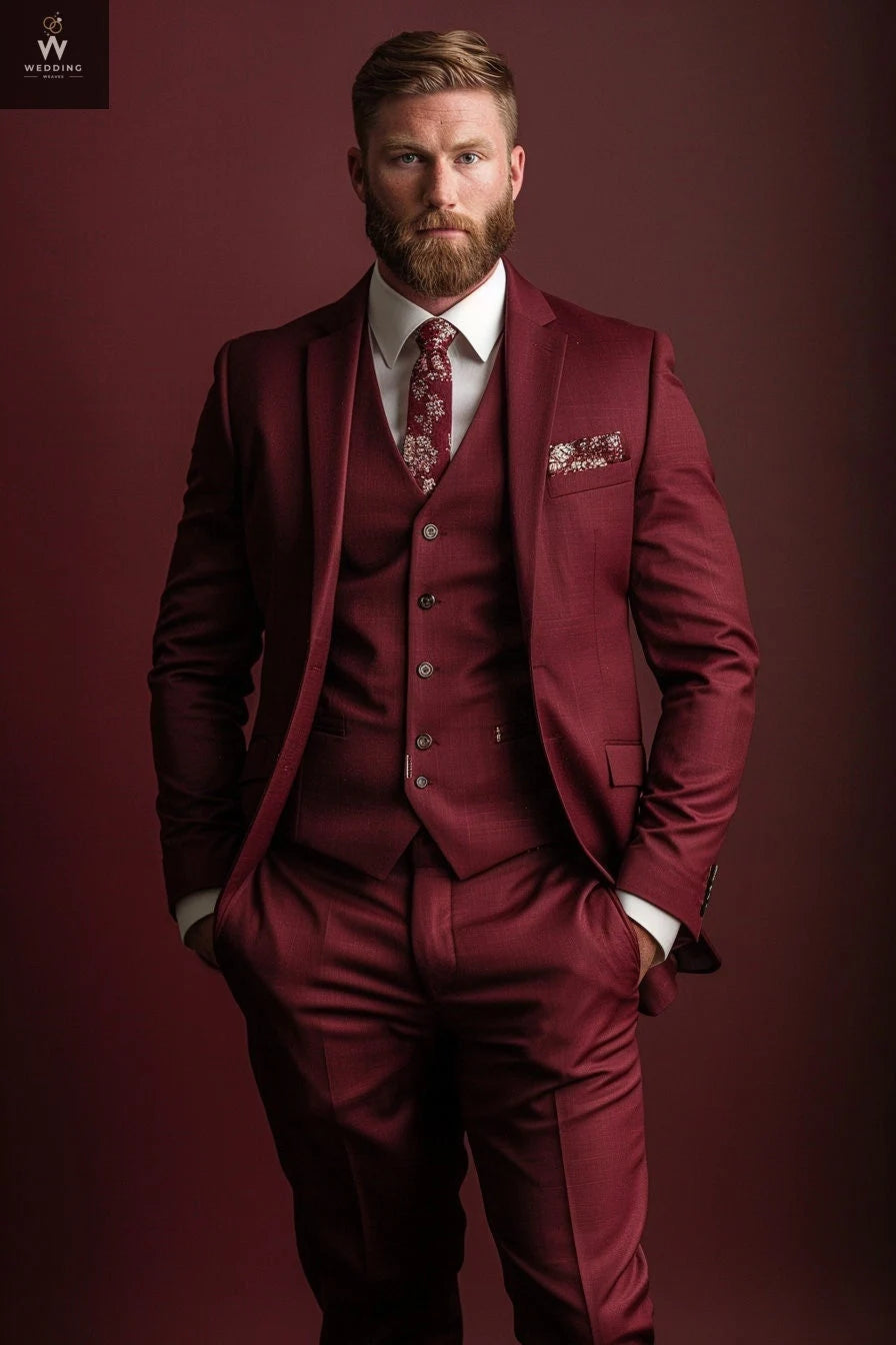 Maroon three piece suit