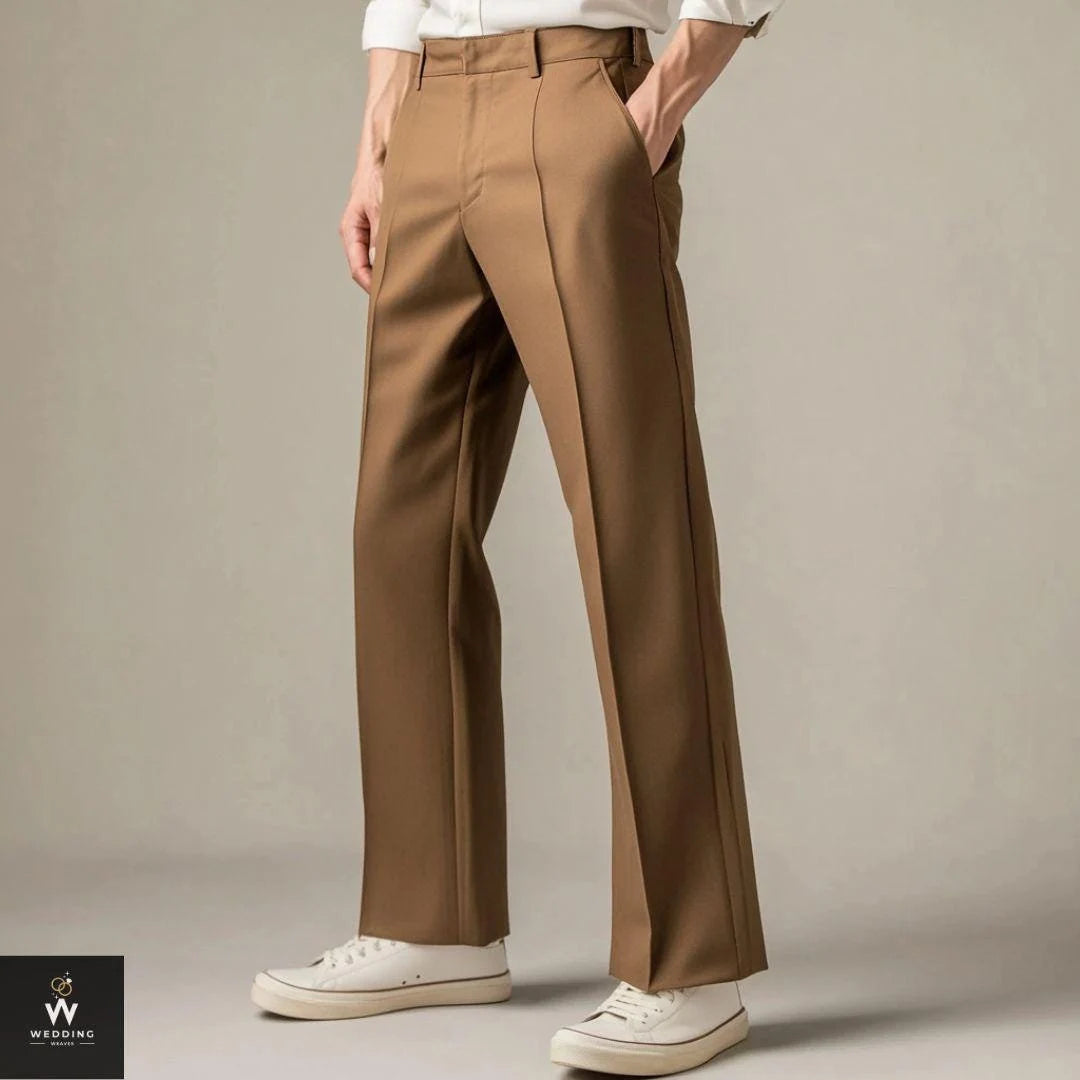 Men's Formal Brown Pants - Relaxed Fit | Wedding Weaves