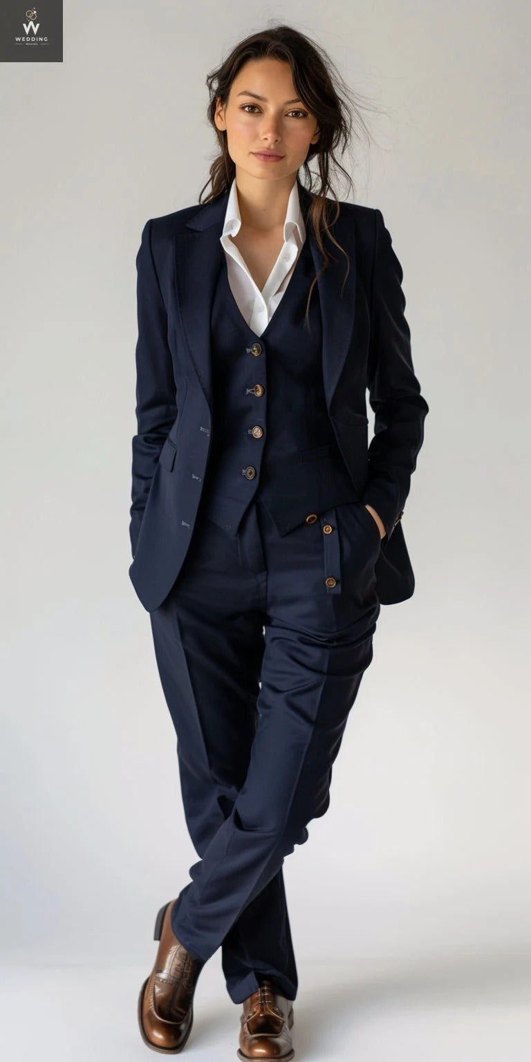 Ladies navy trouser suit for wedding hotsell