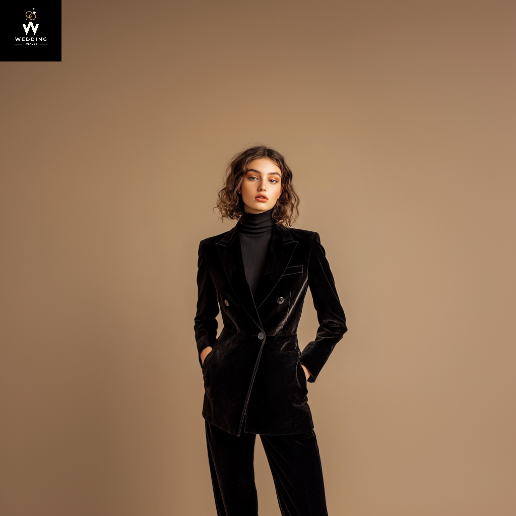 Black Velvet Pant Suit for Women | Women's Tuxedo & Business Suit | Tailored Women's Suit